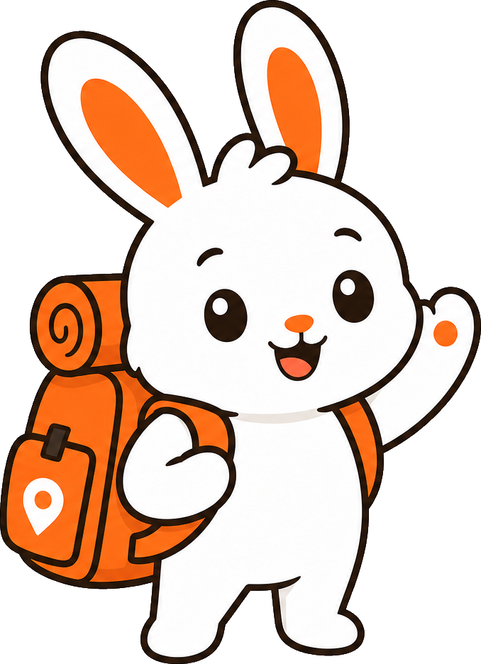 Hops the travel rabbit waving hello